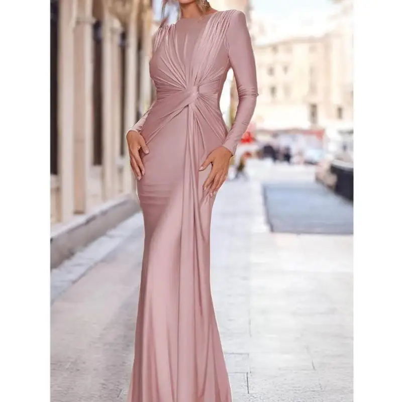 엘리 뉴 크로스보더 패션 액세서리 플리츠 라이트 핑크 웨딩 클린핏 H 버전 미들라이프 티쿼터 슬리브 린넨...