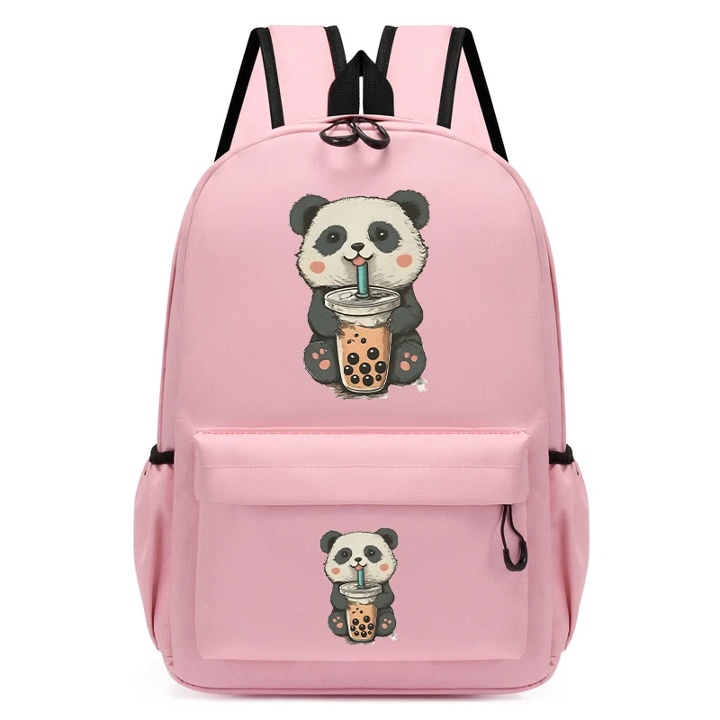 Mochila escolar de dibujos animados para niños, Bolsa Escolar con estampado de Panda pequeño, Boba para beber, Kawaii