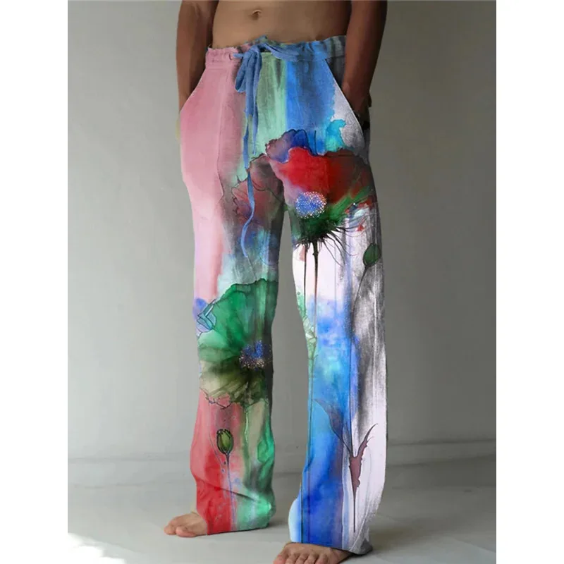 سراويل الشاطئ الرجالية مجردة زهرة 3D الطباعة السراويل الرجالية مريحة عارضة اليومية عطلة الشارع ارتداء هاواي