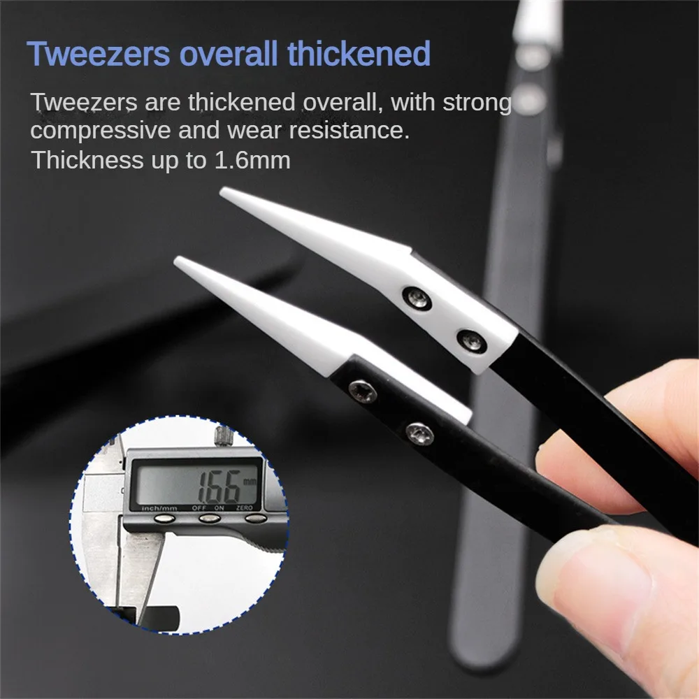 1/3pcs Ceramic Tweezer For Solder Stainless Steel Anti-Static Reverse Acid Resistant Electron Precision Chuck Ceramic Tweezers