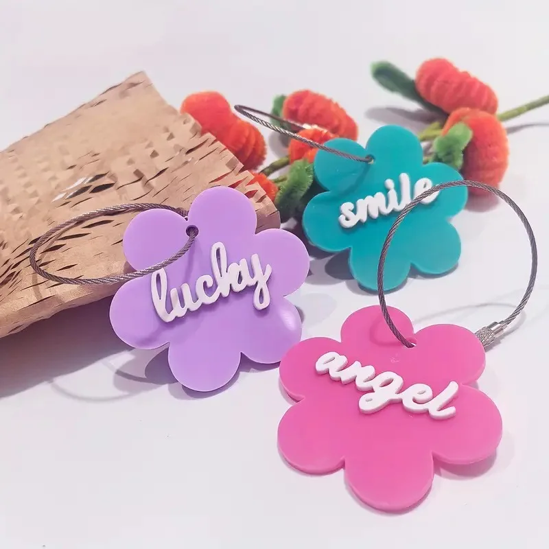 

Colorful Flower Shape Custom Acrylic 3D Name Pendant Keychain Women Men Kids Personalized Nameplate Backpack Keyring llaveros