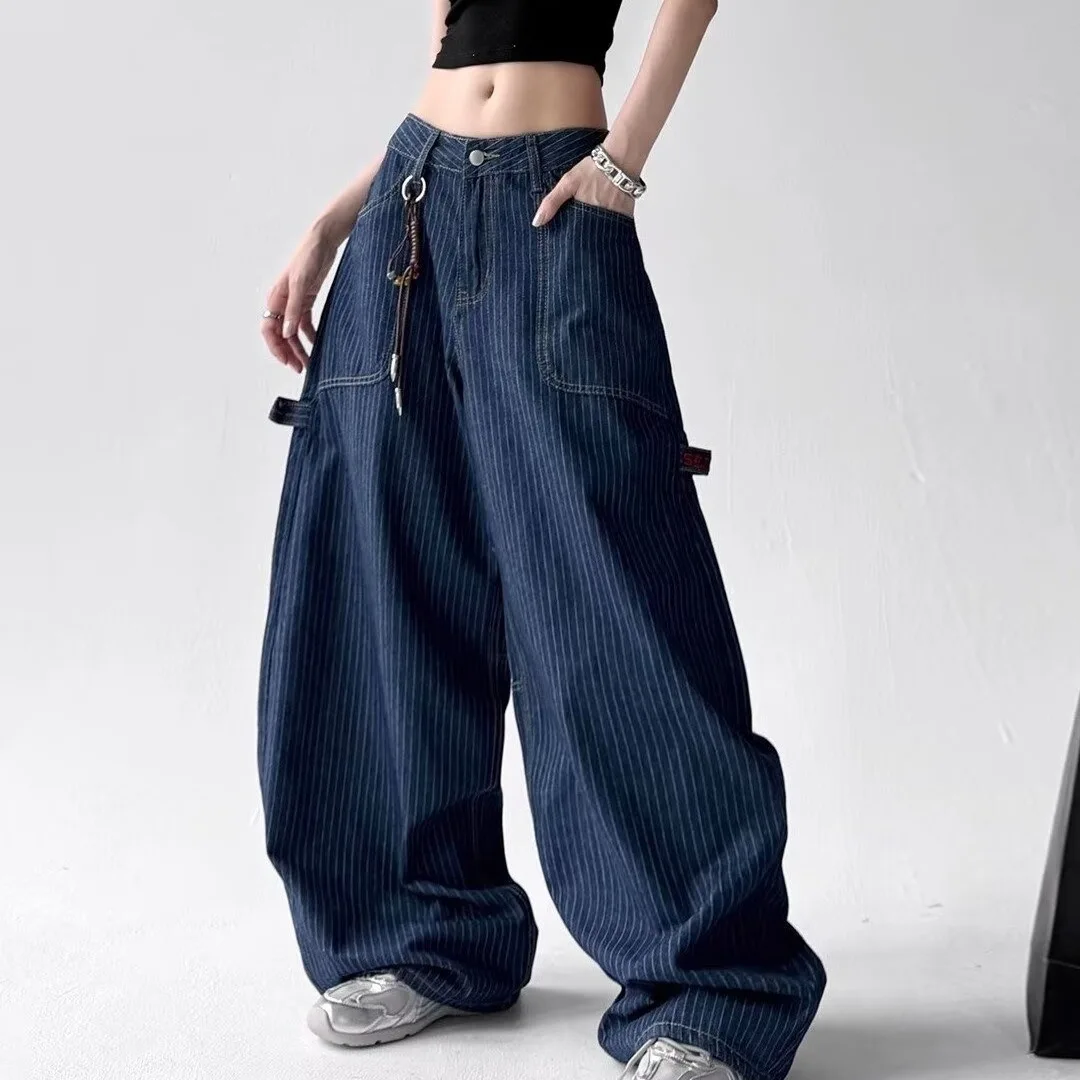 Women's Vintage Wide Leg Jeans High Waist Loose Fit Denim Pants Straight Leg Draped Casual Trousers