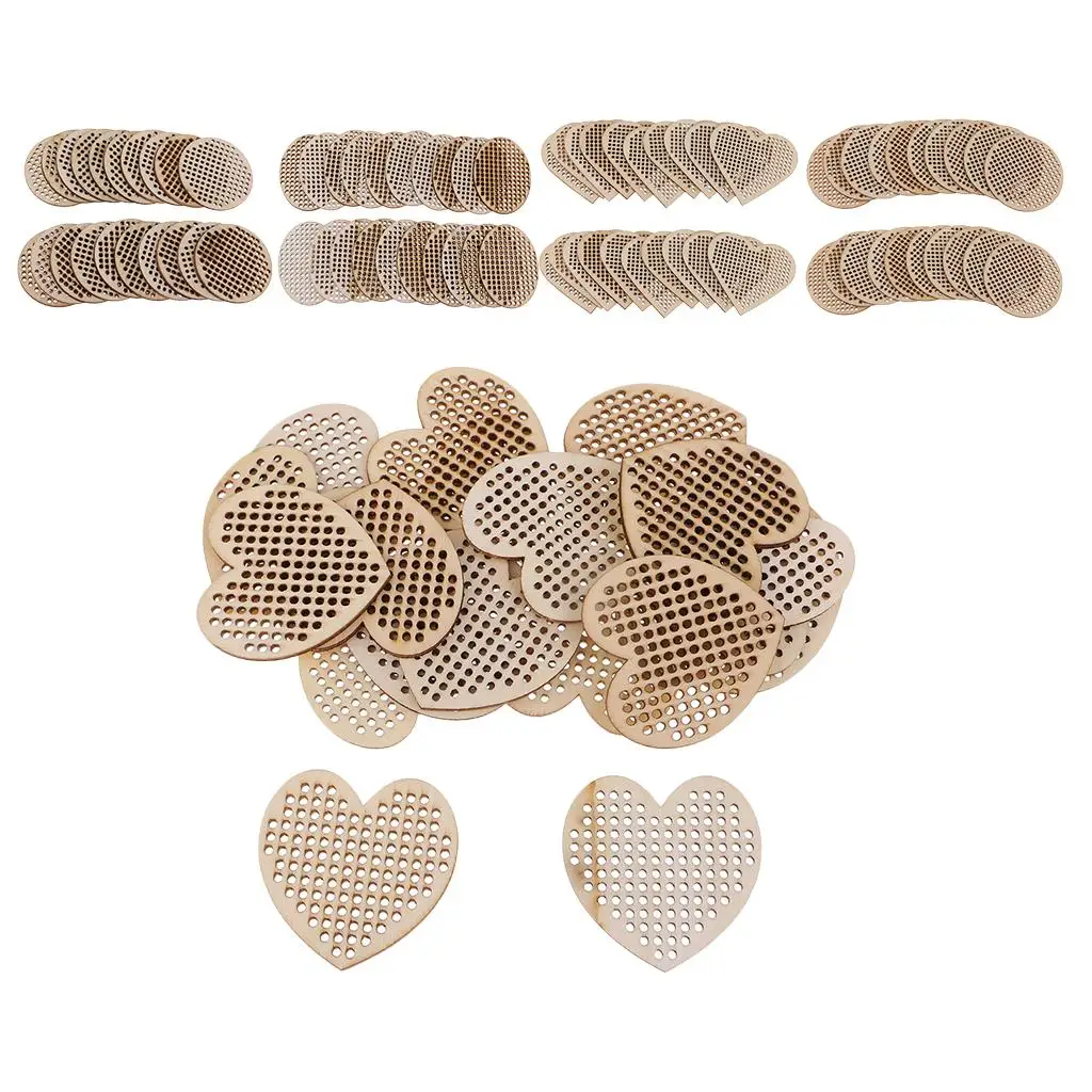 Pack of 20 Lot Natural Multi-hole Wood Circle Wooden Pendant for Counted stitch - Round/Heart/Oval Shapes (Various Sizes)