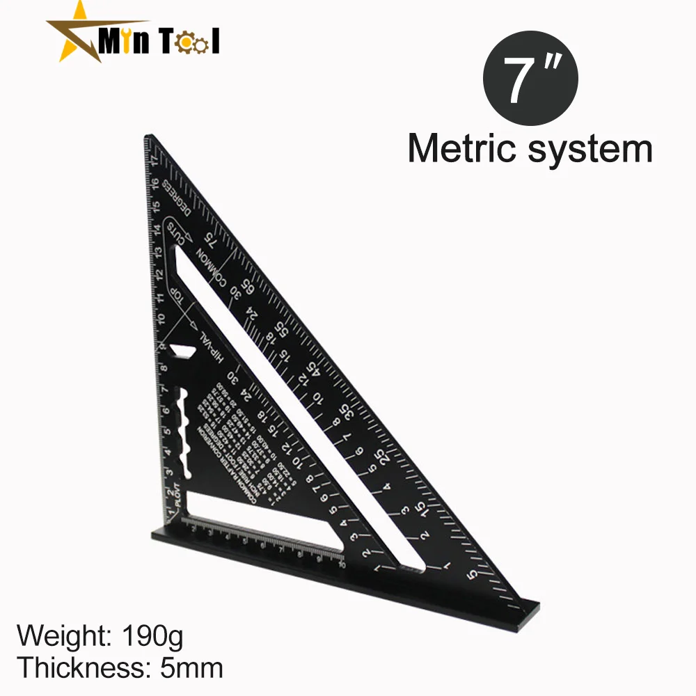 Tri linijka kątowa 7 Cal narzędzie pomiarowe stop Aluminium narzędzia stolarskie Cal metryczne linijka kątowa kwadratowe narzędzie do pomiaru drewna