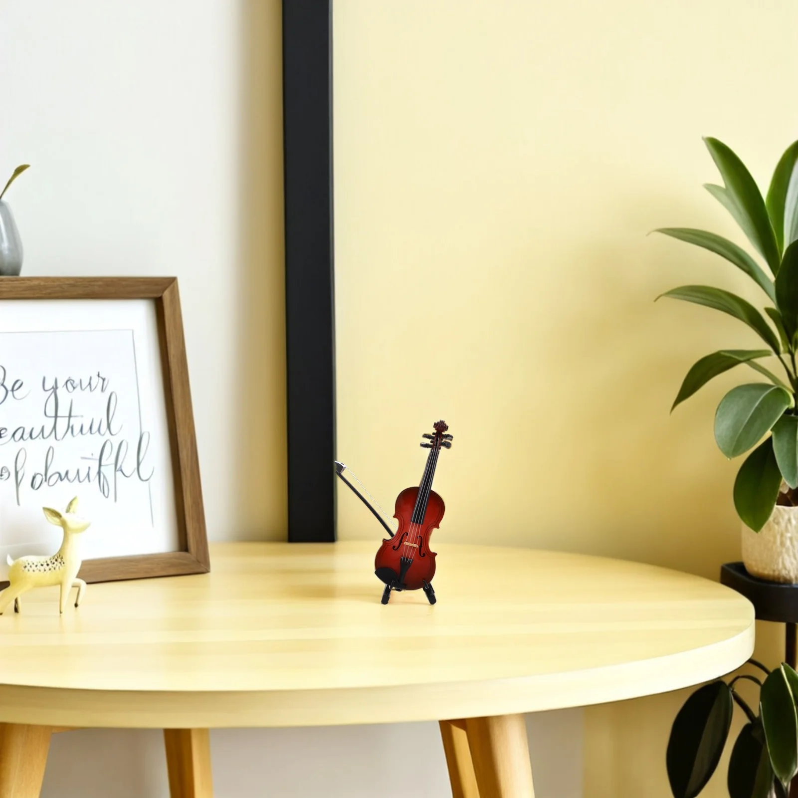 

12Cm Mini Violin Ornament Handcrafted Wooden Tiny For Desktop Office Music Lovers Realistic Musical Instrument With Bow Stand