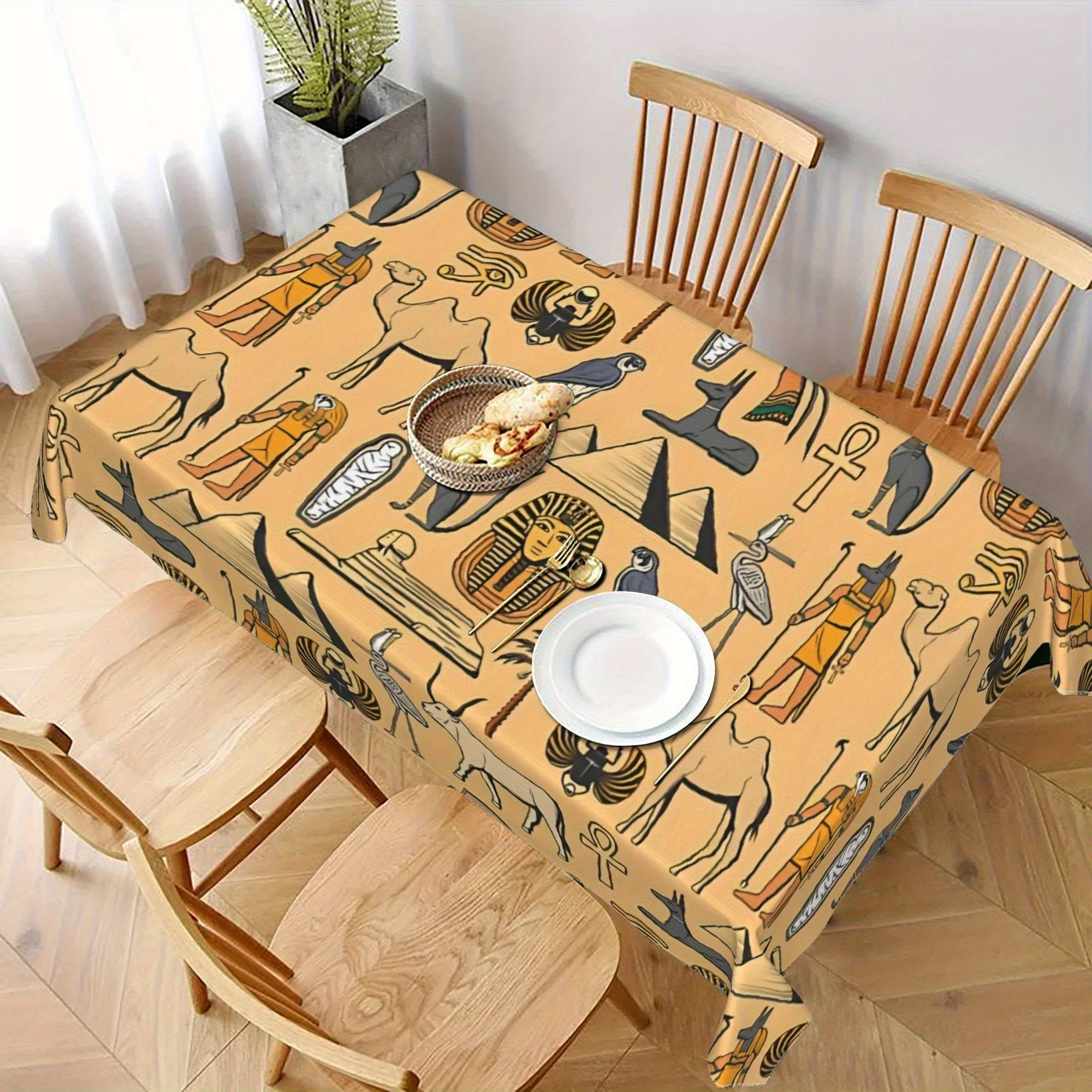 One piece of ancient Egyptian culture-themed tablecloth! The unique elements make the dining table exude a sense of mystery.zyc