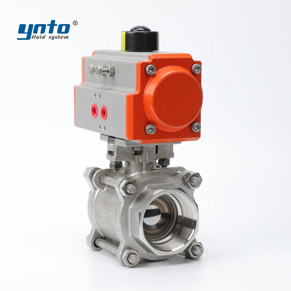 CE Pneumatic Double-Acting 304 SS 3-Piece Threaded Ball Valve, High Pressure & Easy Maintenance for Steam & Chemical, Fast Actua