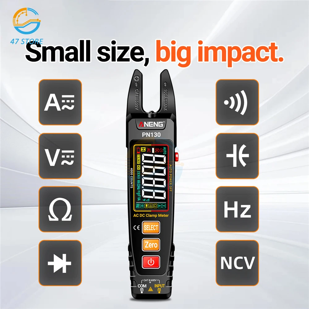 ANENG PN130 U-shaped Clamp Meter Built-in lithium Battery Pliers Tester 4000 Counts AC/DC Voltage Current Tool Multimeter