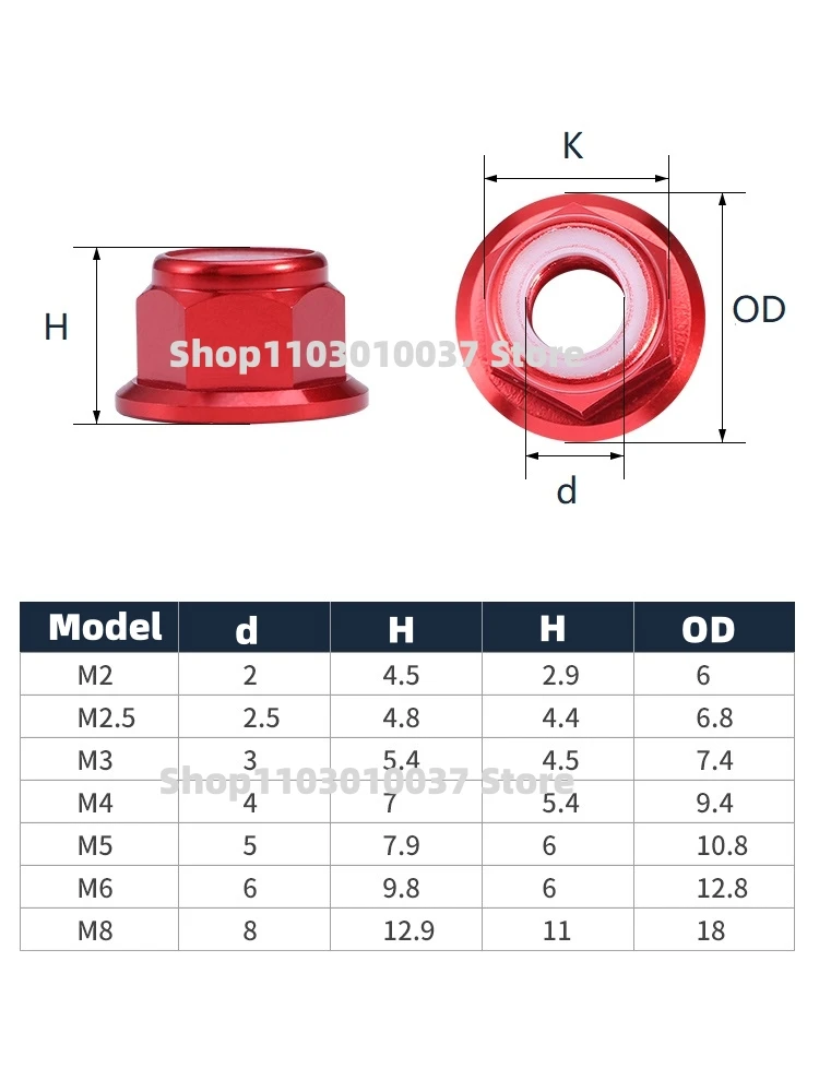 5/10pcs Colourful Aluminum Alloy Flange Nuts M2 M3 M4 M5 M6  Nylon Hex Insert Lock self-locking Screw Cap for RC Model Parts