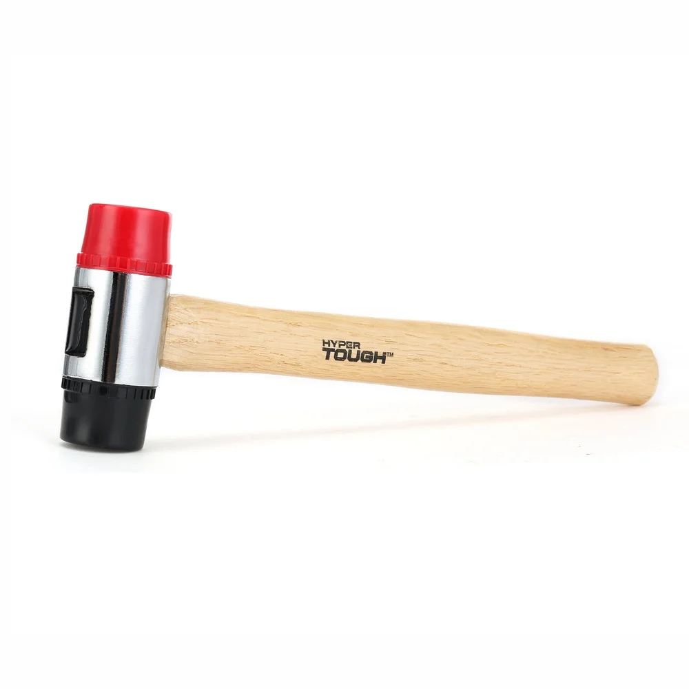 Martelo de malho de rosto duplo, cabeças substituíveis duráveis, cabo de madeira, ferramenta de absorção de vibração, madeira, plástico, couro, joias, artesanato
