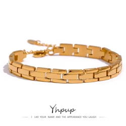 Yhpup 316L Stainless Steel Charm Polished Chain Golden Bracelet Bangle Statement Wide Pvd Adjustable Wrise Jewelry Women Men