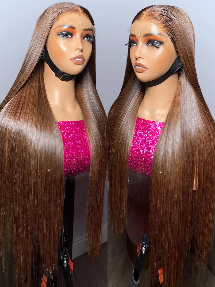 30 Inch Chocolate Brown Straight HD Lace Wig 13x6 Human Hair Brazilian 180 Density Colored T Part Wigs 100 Human Hair Preplucked