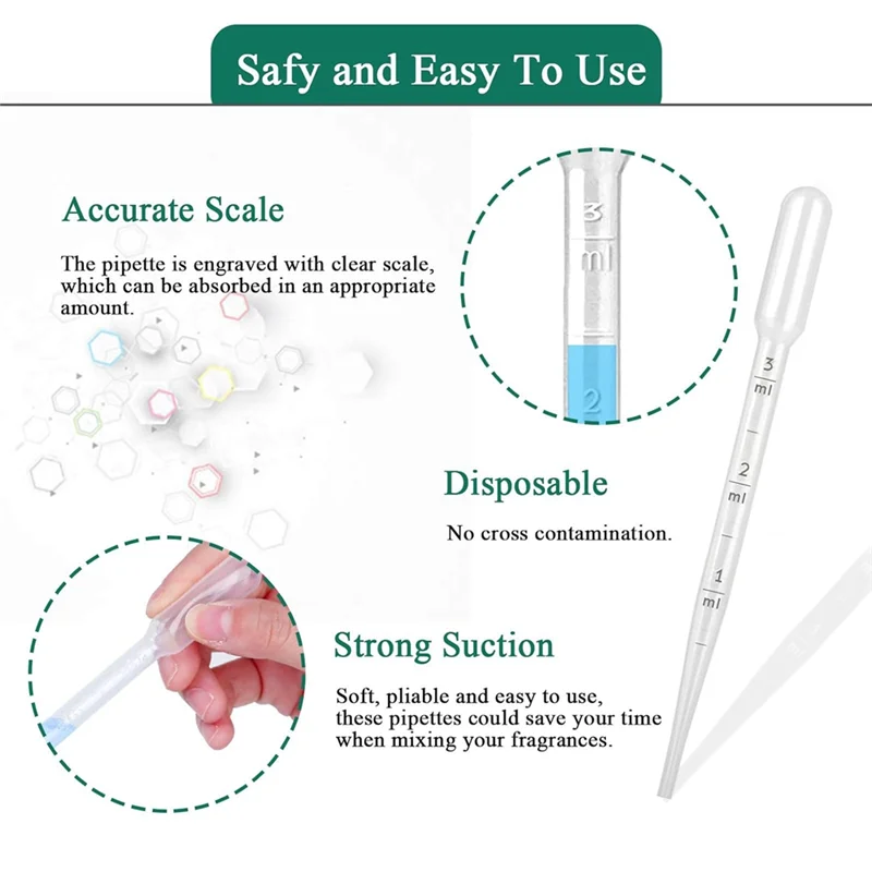 

AB97-Plastic Transfer Pipette–3ML Dropper For Lab Science, DIY Art, Essential Oil& Medicine 1000PCS