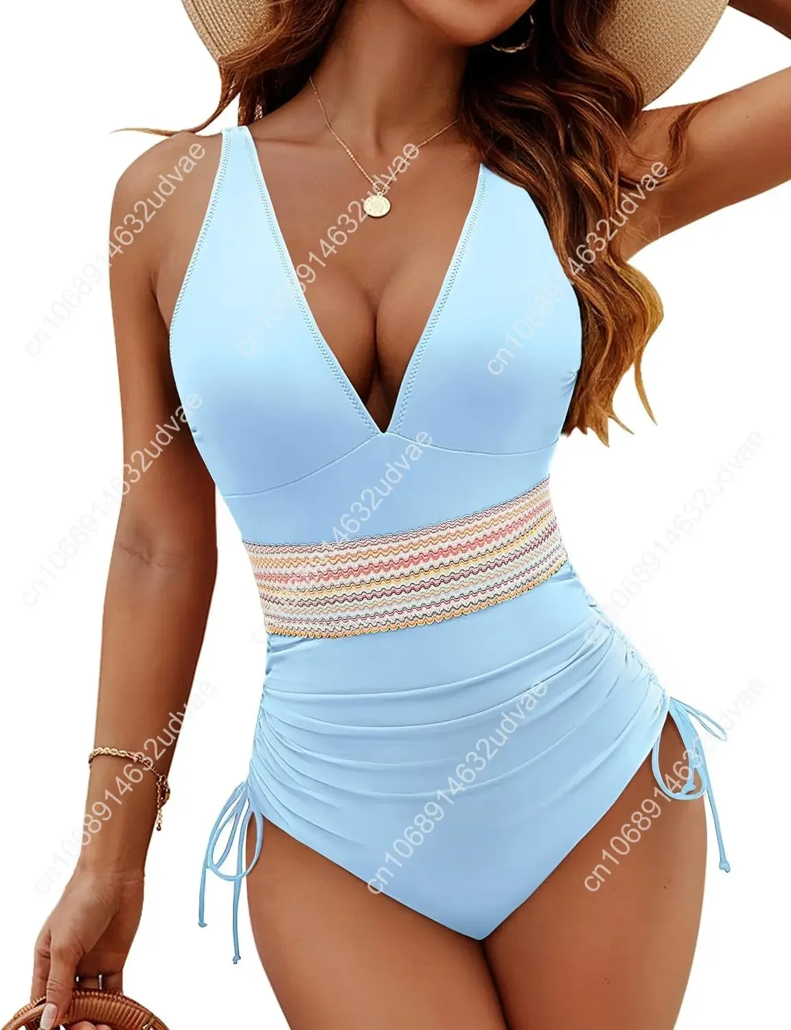 Blooming Jelly Women Tummy Control Swimsuits One Piece Slimming Modest Bathing Suit Color Block Drawstring Swim Suits