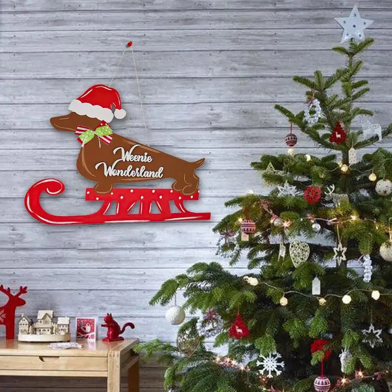 Rustieke Teckel Houten Deur Hanger Kerst Houten Hond Deur Hanger Seizoensgebonden Teckel Deur Bord Schattige Houten Hond Bord Decor Voor