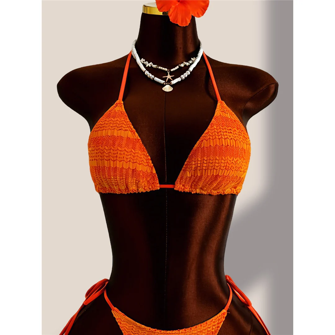 Mit Rock, Farbverlauf, Neckholder-Bikini, Damen-Badebekleidung, Damen-Badeanzug, vierteiliges Bikini-Set, Badeanzug, Badebekleidung, Schwimmanzug V8219 – Detail 16