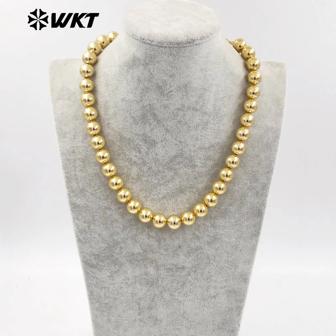 WT-JFN14 ファッショナブルな18K本金メッキラウンドビッグブラスビーズハンドストラップチェーンネックレス10mmと12mmをご用意