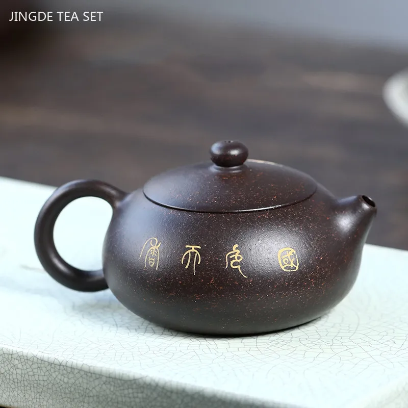 160ml Black Gold Sand Purple Clay Teapot Ball Hole Filter Tea Infuser Handmade Zisha Xishi Tea Pot Chinese Tea Ceremony Supplies