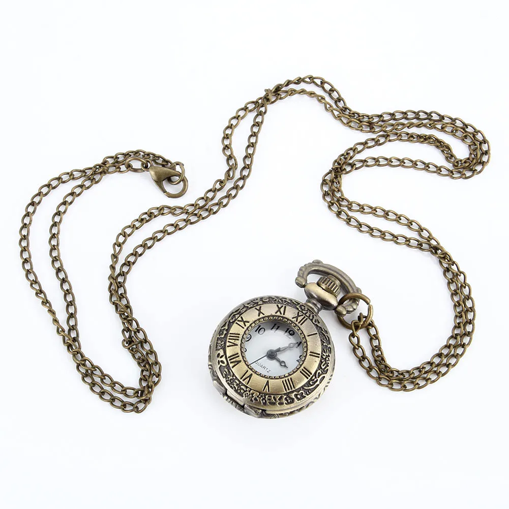 Fashion Vintage Pocket Watch Alloy Roman Number Dual Time Display Clock Necklace Chain Watches Birthday Gifts