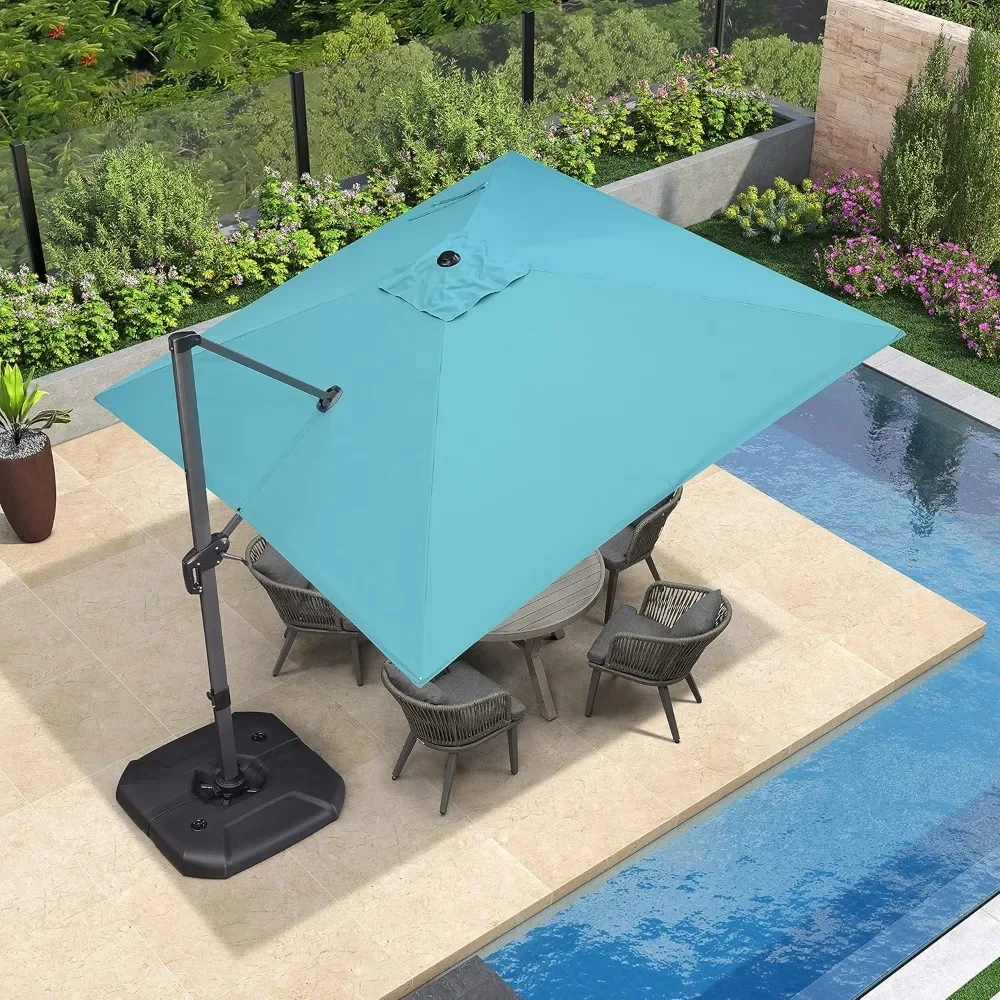 

Patio Umbrella with Base 10 Feet Outdoor Cantilever Square Umbrella Aluminum Offset Umbrella with 360-degree Rotation