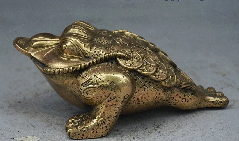 

6" China Folk FengShui Brass Palace Wealth Rich Money Toad Carry Coin Statue Copper