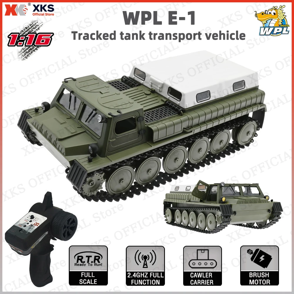 XKS WPL E-1 دبابة مع جهاز للتحكم عن بُعد 1/16 2.4G التحكم عن بعد 4WD الزاحف مجنزرة على الطرق الوعرة تسلق مركبة الكهربائية E1 دبابة مع جهاز للتحكم عن بُعد اللعب هدية لصبي