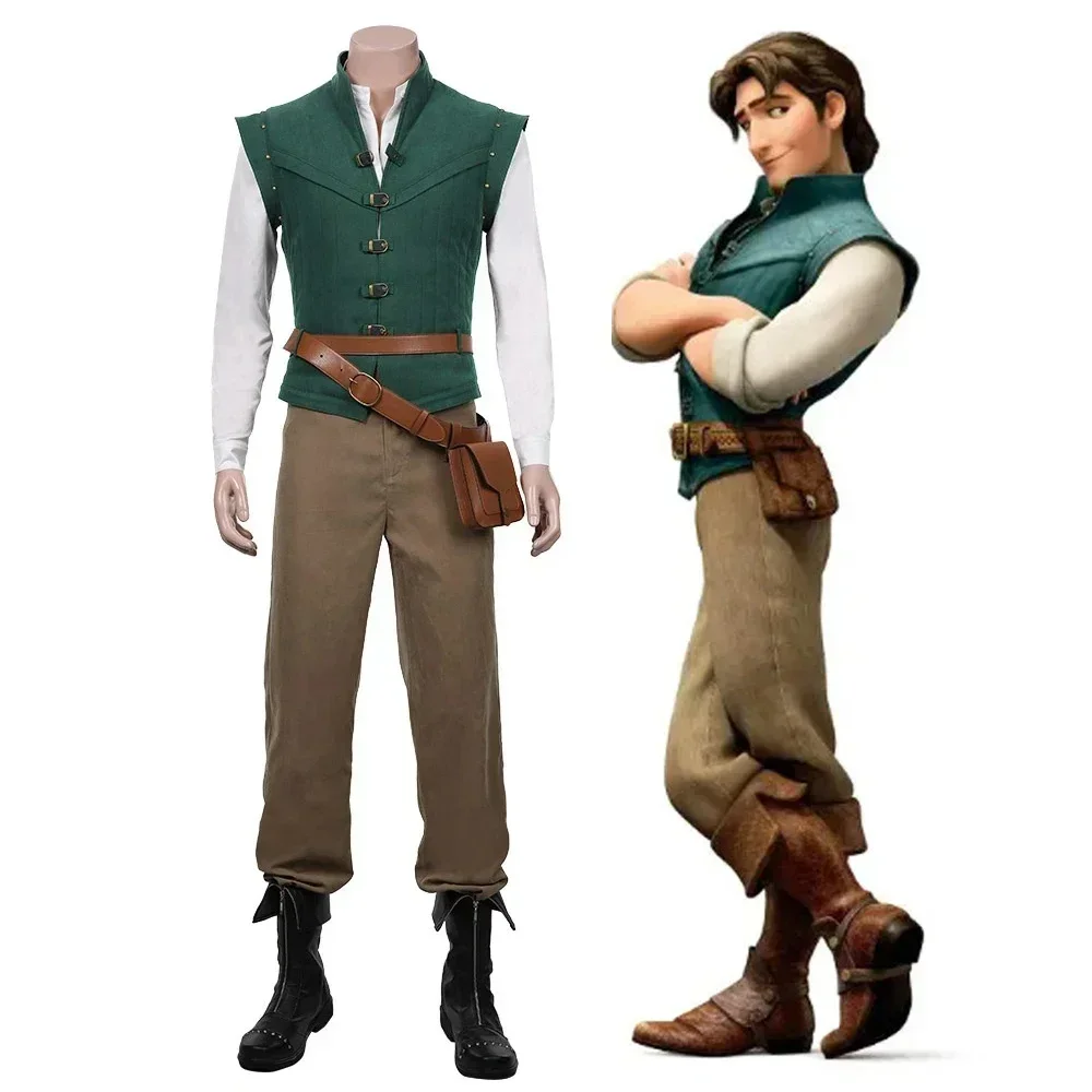 Komplettes Flynn Rider Cosplay-Outfit für Erwachsene, Vintage Anime-Uniform für Halloween, Karneval, Live-Rollenspiel, Maskerade, Comic