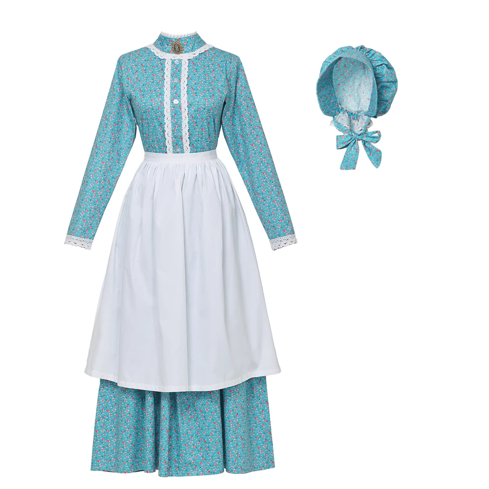 blue pioneer dress Girls Pioneer Dress Bonnet 2 Pcs Set Halloween Costume Blue Flowers Printed  Colonial Prairie Skirt Outfit for Kids Role Play Colorful 3-10 Years –  IKALI COSTUME main image 1
