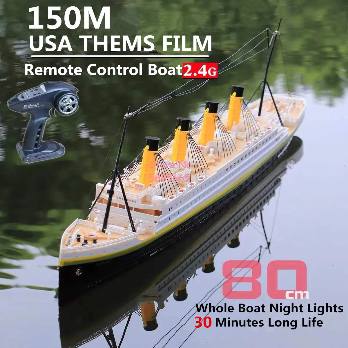 USA Theme Film Simulation Electric Remote Control Boat Model  2.4G 80CM Whole Boat Night Light Electric Luxury Cruise RC Boat