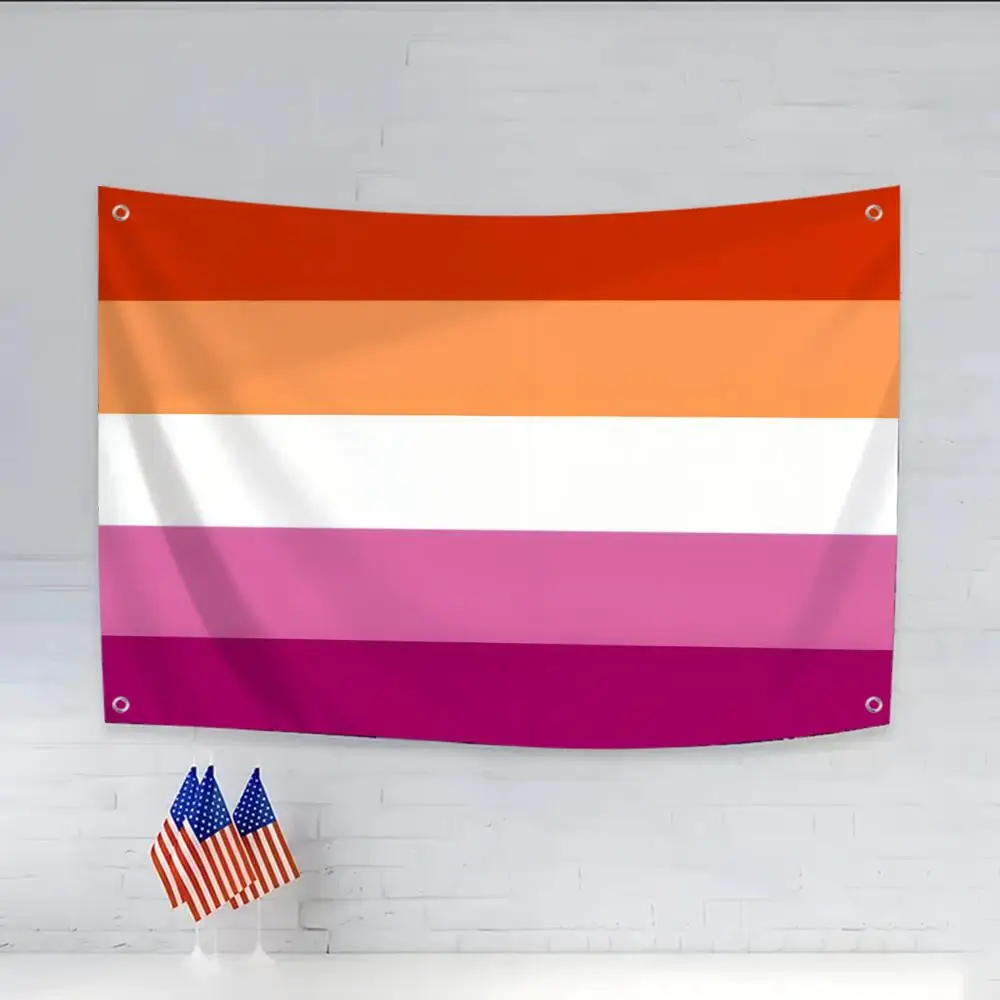 LGBTQ Lesbian Pride Flags Daily four rings hanging no edging for indoor use and outdoor decor easy hanging