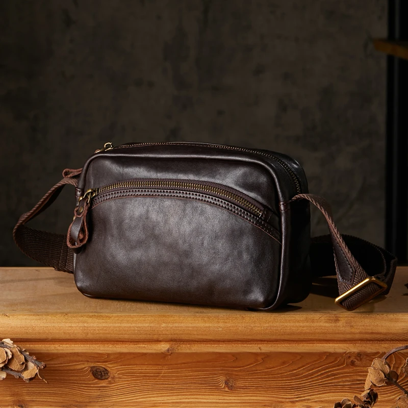 Handmade Genuine Leather Men Cross body Cling Bag Casual Outdoor Cowhide Leather Shoulder Bag Male Daily Office Messenger Bag