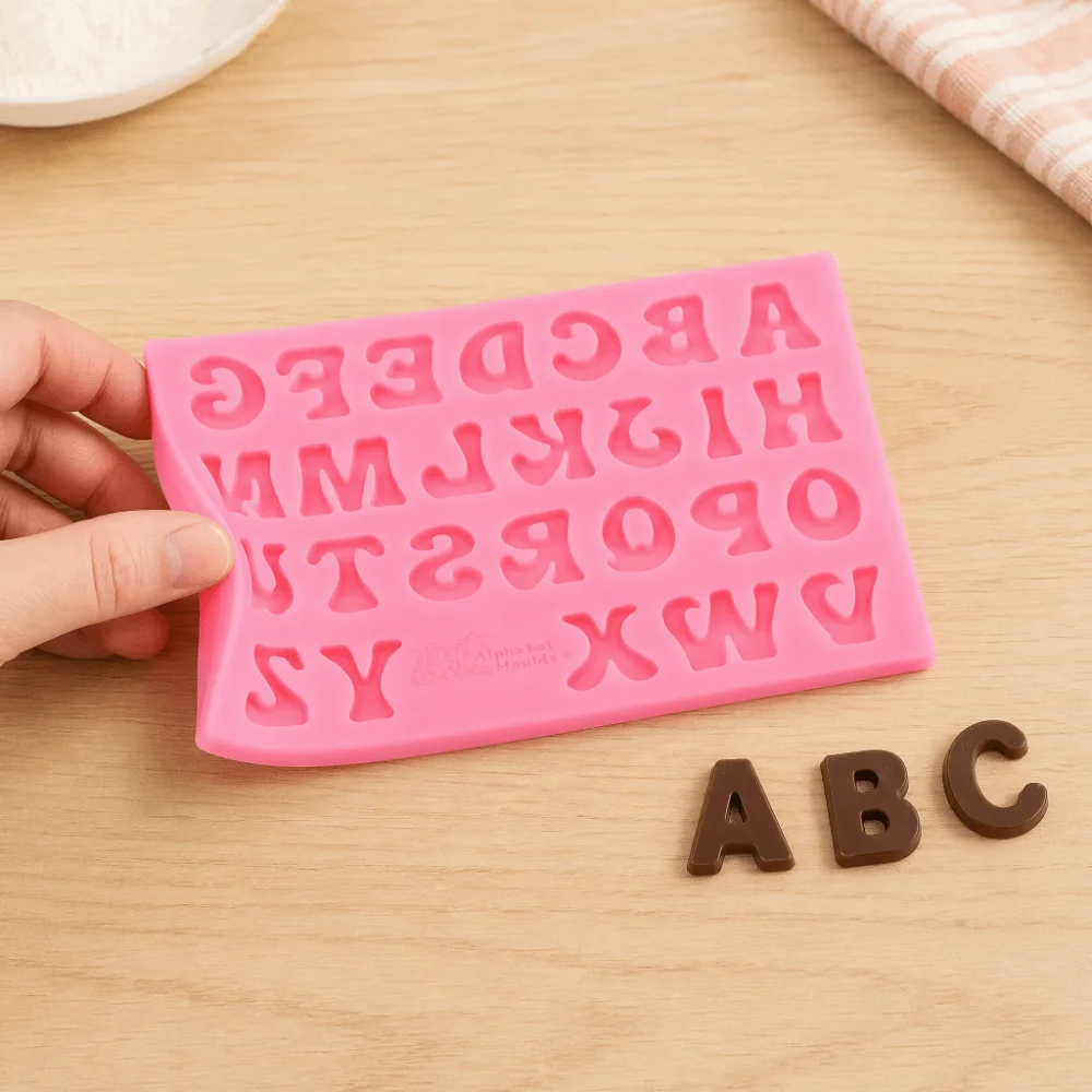 Flexible Silicone Silicone Mold Set 26 Letters Shape Non-Stick Surface Alphabet Fondant Mold Easy Release BPA Free DIY Cake Mold