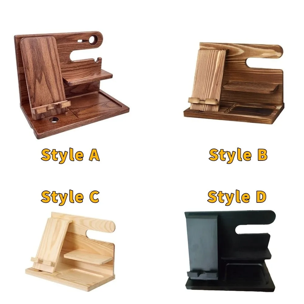 Solid Wood Charging Phone Holder Space Saving Detachable Watch Organizer Stable Groove Design Phone Docking Station