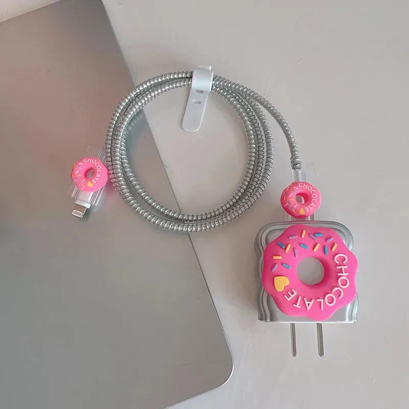 Y2k Cute Rose Red Doughnut Electroplating Charger Cover For IPhone 11 12 13 14 15 18W-20W Charge Protection Cover Charger Sleeve