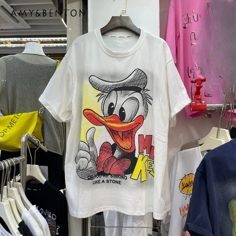 

2025 Autumn New Popular Design Cartoon Top Tees Fashion Mid-Length Loose Short Sleeved T-Shirt Pullover Kawaii Clothes Tshirts