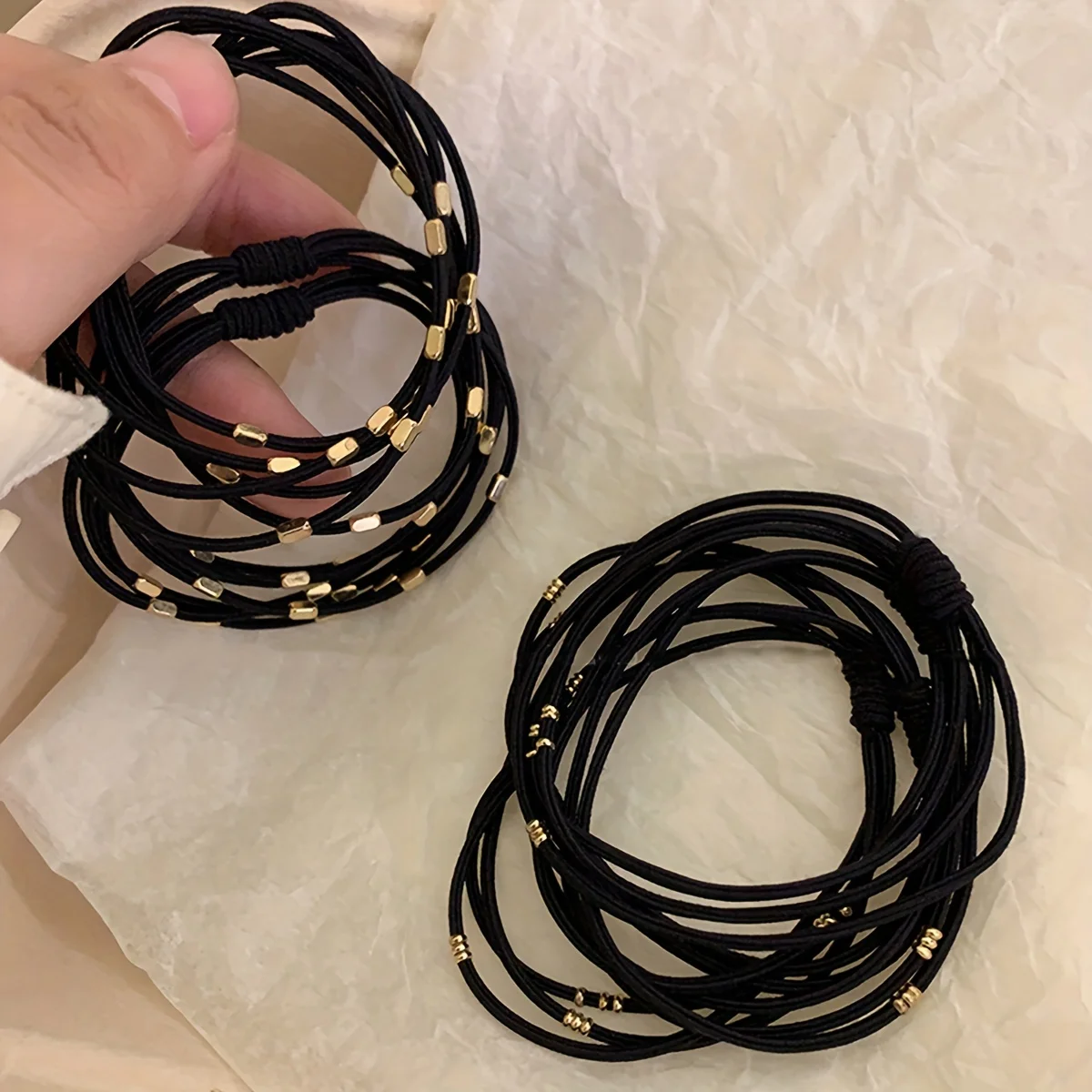 4 Small Gold Bead Hair Ties for Women, High Elastic Headwear, Black Basic Hair Rope, Rubber Band, Hair Headband Accessories