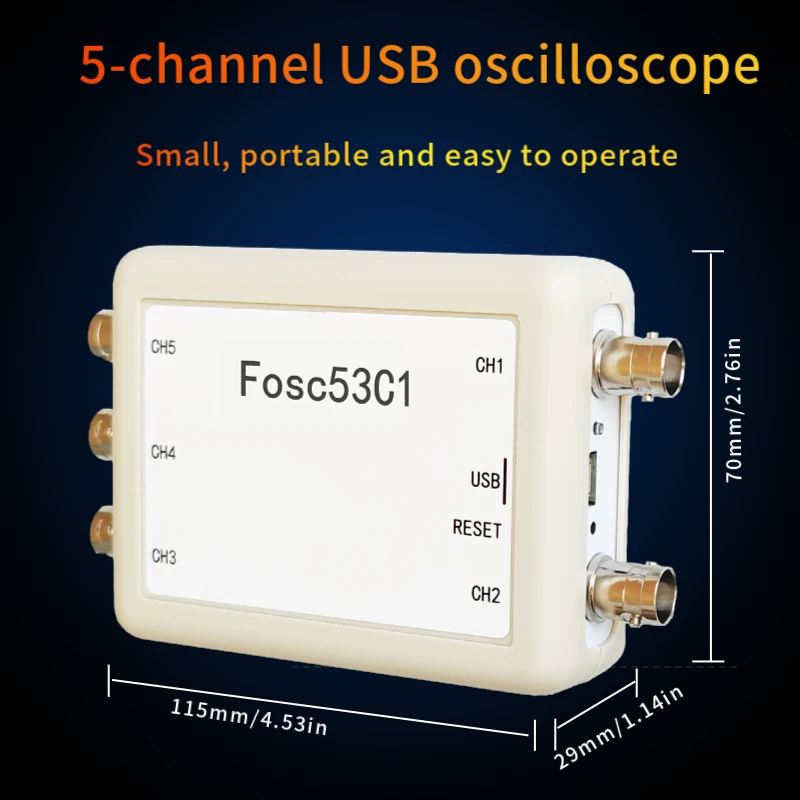 Fosc53C1 USB 5-kanałowy oscyloskop częstotliwość próbkowania 1M laboratoryjna naprawa elektryczna samochodowa przenośny oscyloskop ręczna