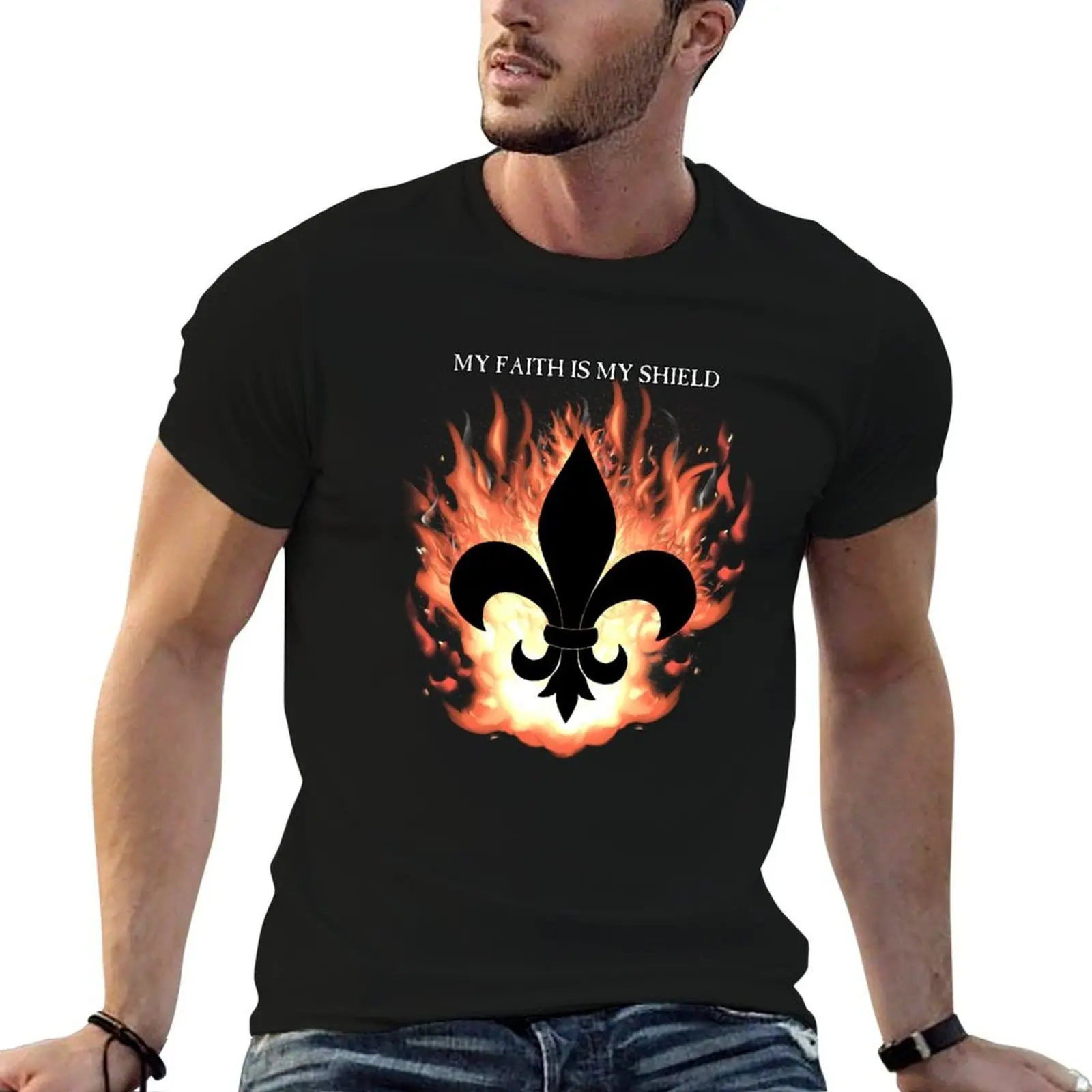

Flaming Fleur De Lis Shield! T-Shirt man t shirt designer man t shirts cotton T-Shirt