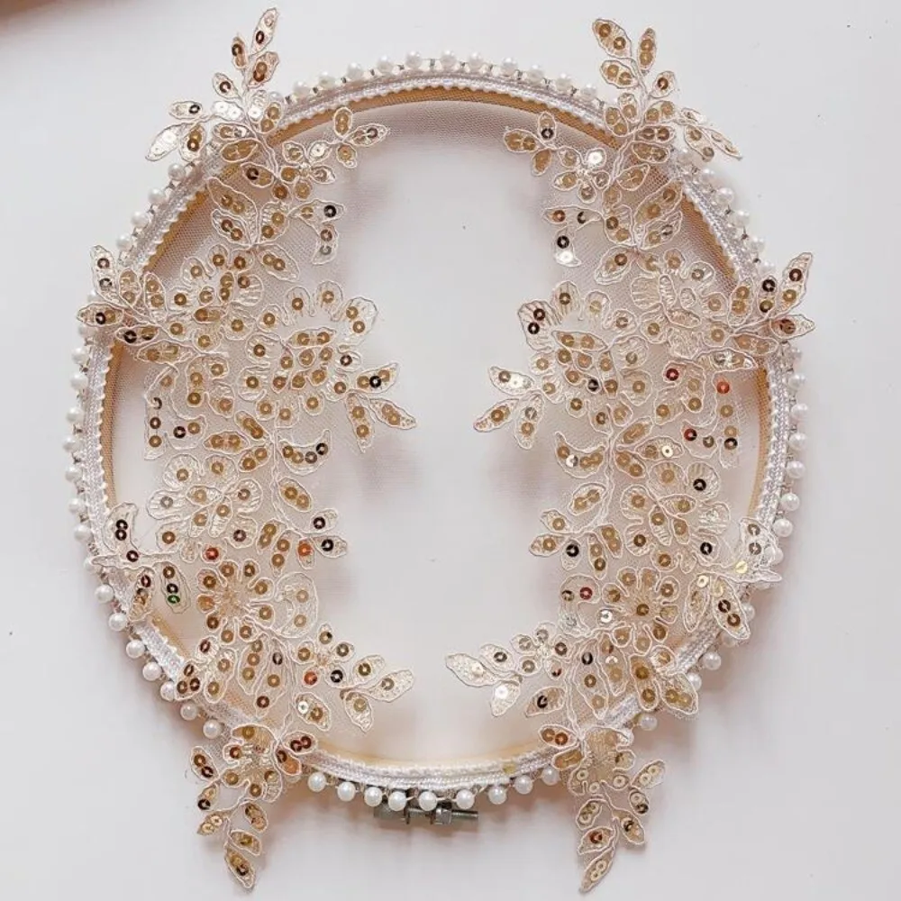 1Pair Polyester Fiber Embroidery Flower Patches Clothing Accessories DIY Handmade Embroidery Flower Sequins Lace Patch