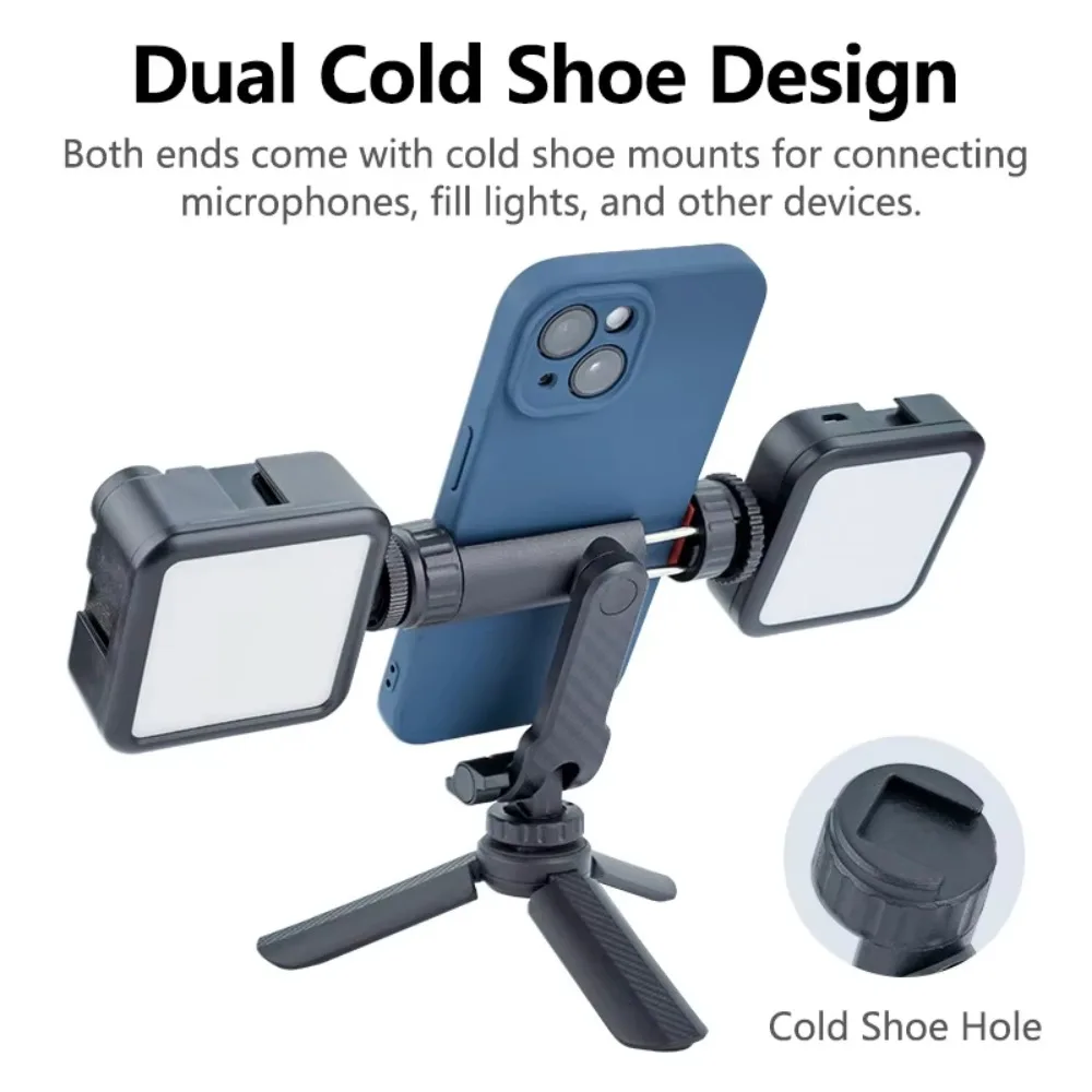 

360° Rotatable Phone Tripod Mount with Dual Cold Shoe Universal Smartphone Mount Adapter Vertical Arm Adjustable Phone Stand