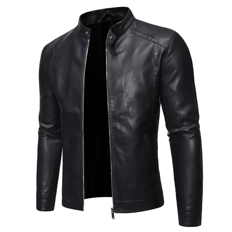 Spring Autumn New Fashion Men's Casual Trendy Leather Slim Zipper Jacket Coat American Motorcycle Stand-collar High Street Coat