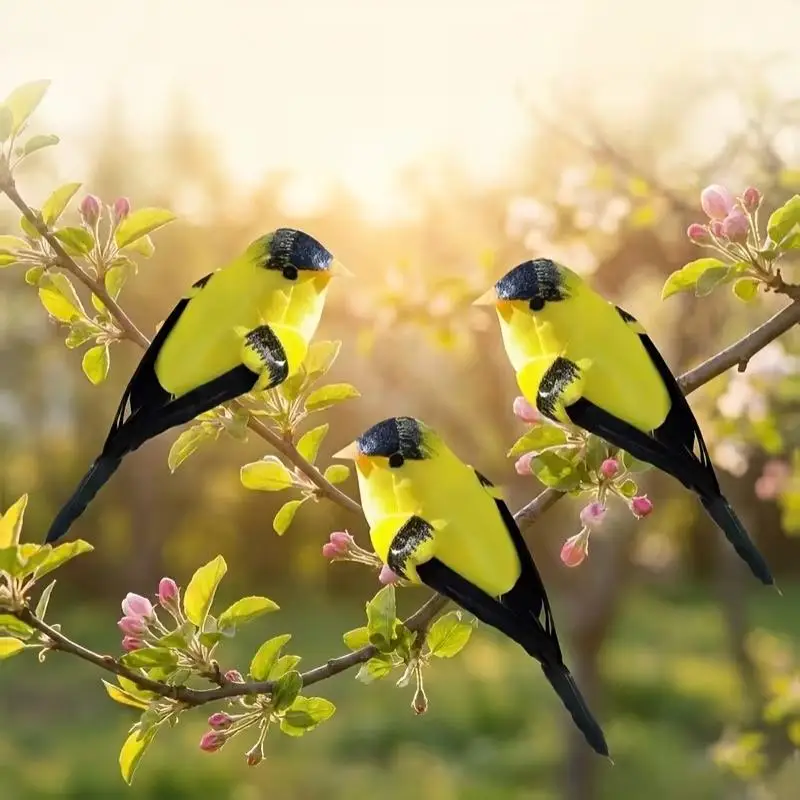 1/3 PCS Artificial Golden Oriole Birds With Realistic Feather Attachable Clip Perfect For Home Garden Tree Party Decoration