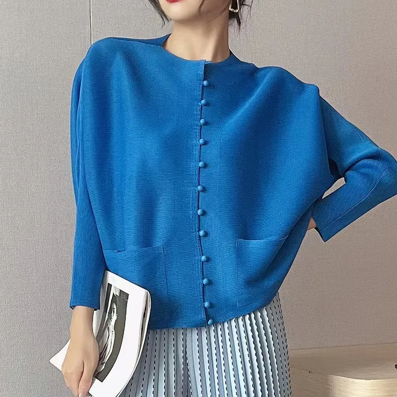 

Luxury Design Women's Clothing Pleated Jacket Single-breasted Loose Thin Tops Long Sleeve Vintage Coat Trend Japanese Outerwear
