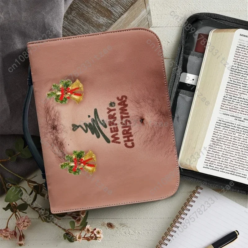 Merry Christmas Theme Design Leather Cover Case Women's Bible Verse Lightweight Church Bible Protect Storage Bag Good Gift