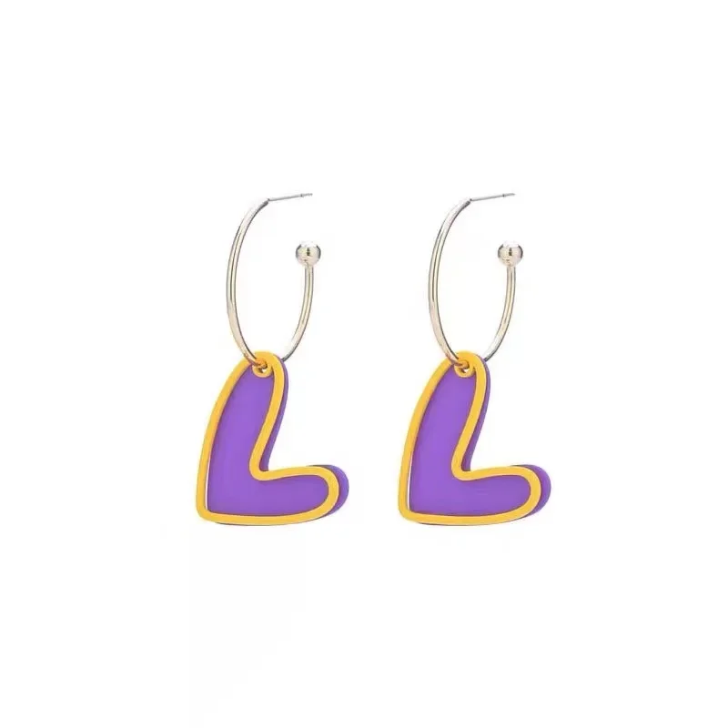 Cute Contrasting Love Heart Earrings For Women Sweet Childlike Heart Candy Purple Eardrop Jewelry Gift