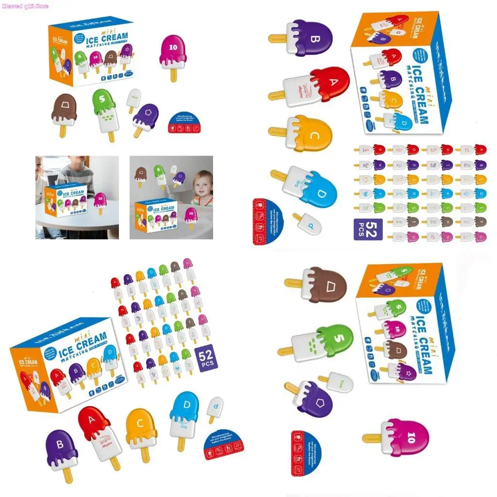 D0JC Ice Cream Thème d'apprentissage précoce pour les tout-petits 26pcs Numéro lettre correspondant aux jeux éducatifs