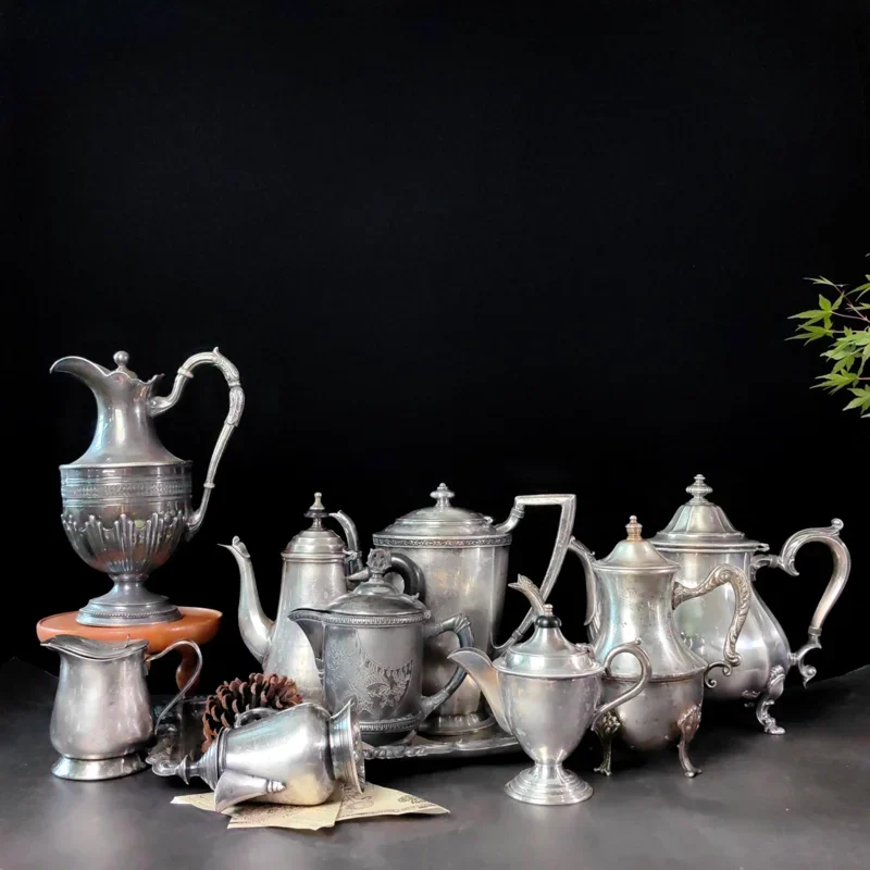 

Home decoration silver-plated pot, teapot, coffee pot ornament, still life shooting props