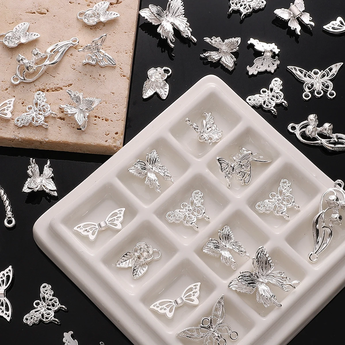 10-100pcs Alloy New Chinese Accessories Butterfly Lotus Beads Silver Jewelry Handmade Earrings Necklaces Bracelets Accessories