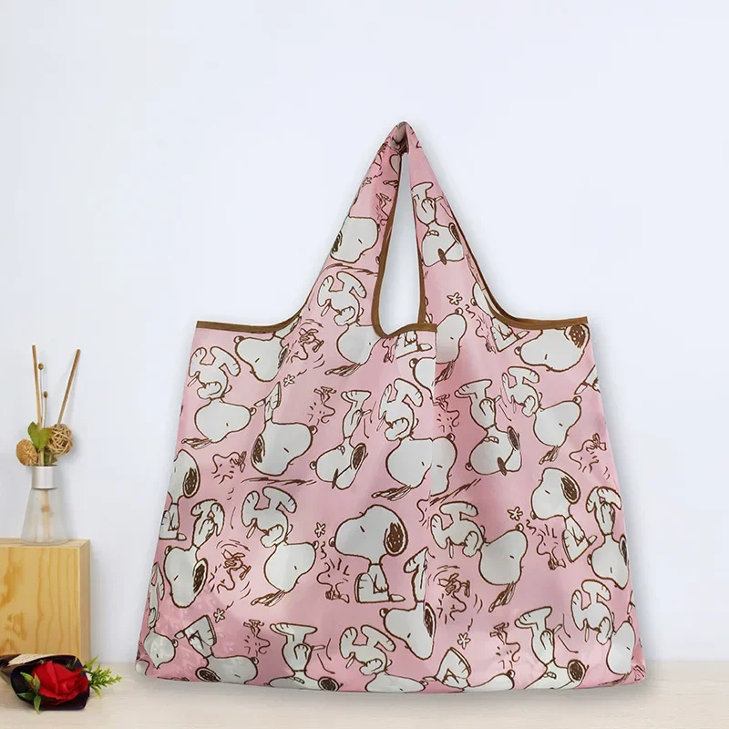 حقائب تسوق سنوبي قابلة للطي للنساء، حقيبة يد نايلون سميكة كبيرة الحجم، حقائب كتف محمولة ذات سعة كبيرة وصديقة للبيئة