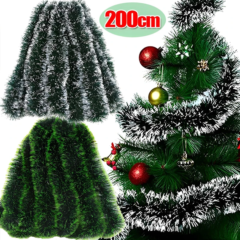 5/1pcs 200cm Colorful Christmas Decoration Bar Tops Ribbon Garland Dark Green Cane Tinsel Garland Xmas Tree Ornaments Party